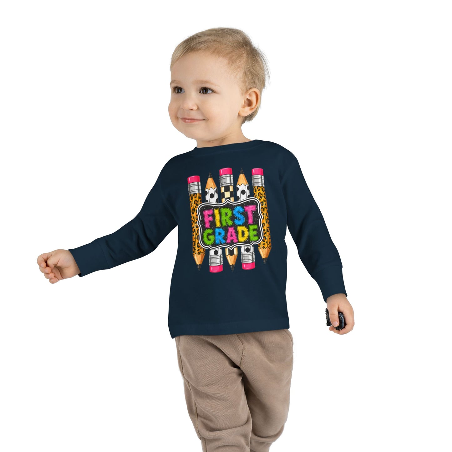First Grade Toddler Long Sleeve Tee - Colorful Pencils Back-to-School Shirt