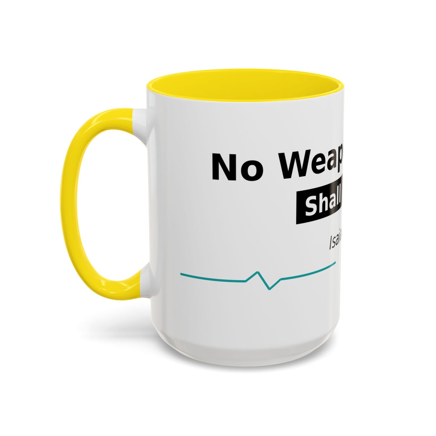 Accent Coffee Mug — "No Weapon Formed Shall Prosper" Isaiah 54:17 Inspirational Christian Mug