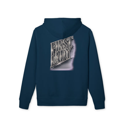 First Lady Graphic Hoodie — Retro Metallic Lettering Pullover