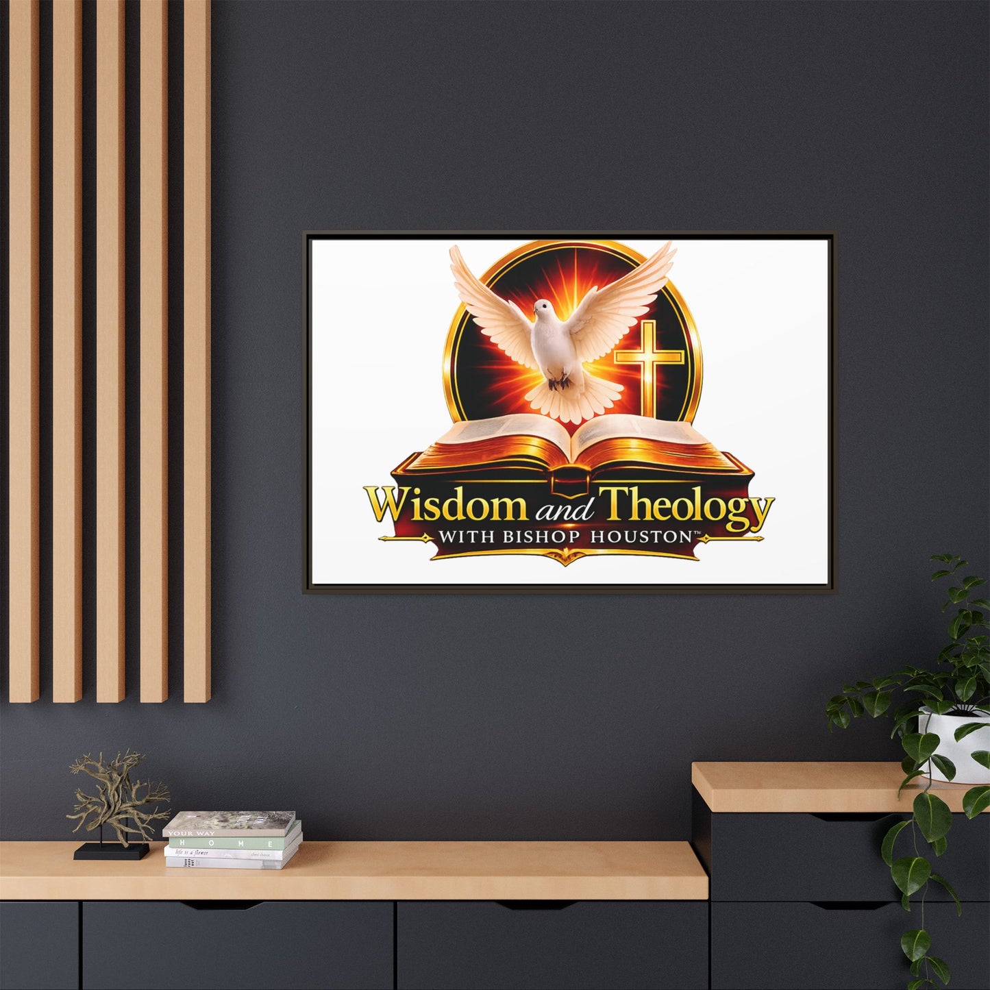 Framed Canvas Print — "Wisdom and Theology" Dove & Bible Wall Art