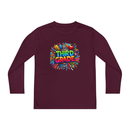 Third Grade Youth Long Sleeve Tee — Colorful School Supplies Design