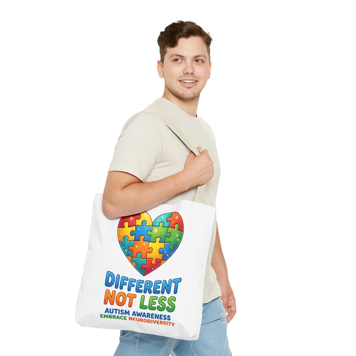 Autism Awareness Tote — "Different Not Less" Puzzle Heart