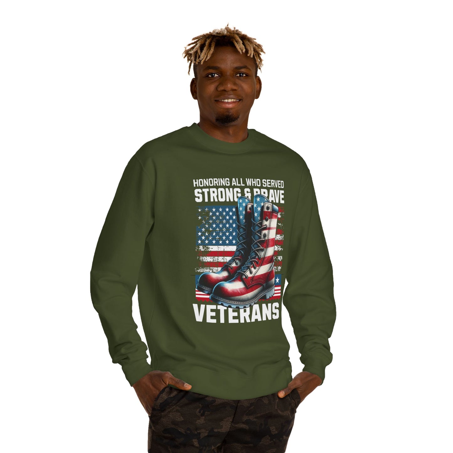 Veterans Tribute Sweatshirt — "Honoring All Who Served" Military Boots & American Flag