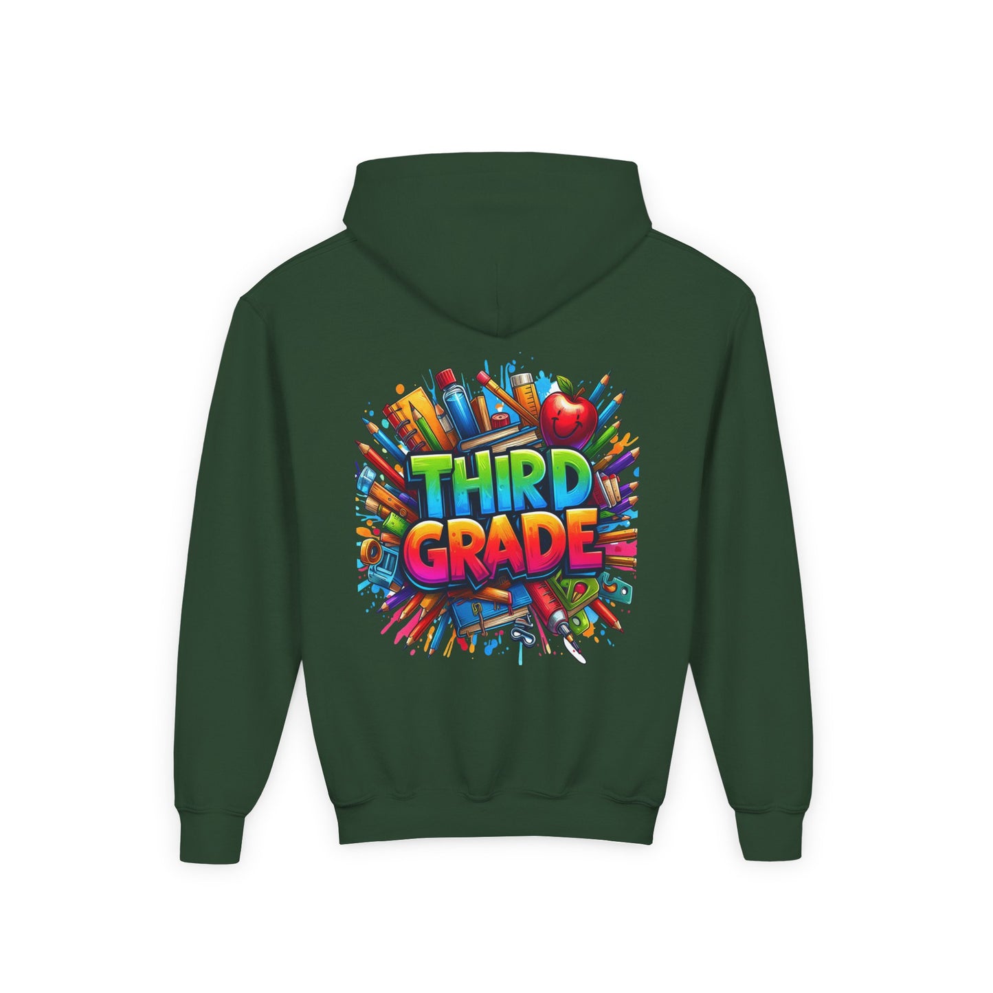 Third Grade Kids Hoodie — Colorful School Supplies Back-to-School Sweatshirt