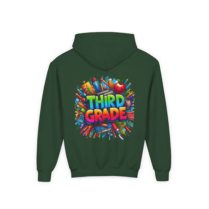 Third Grade Kids Hoodie — Colorful School Supplies Back-to-School Sweatshirt