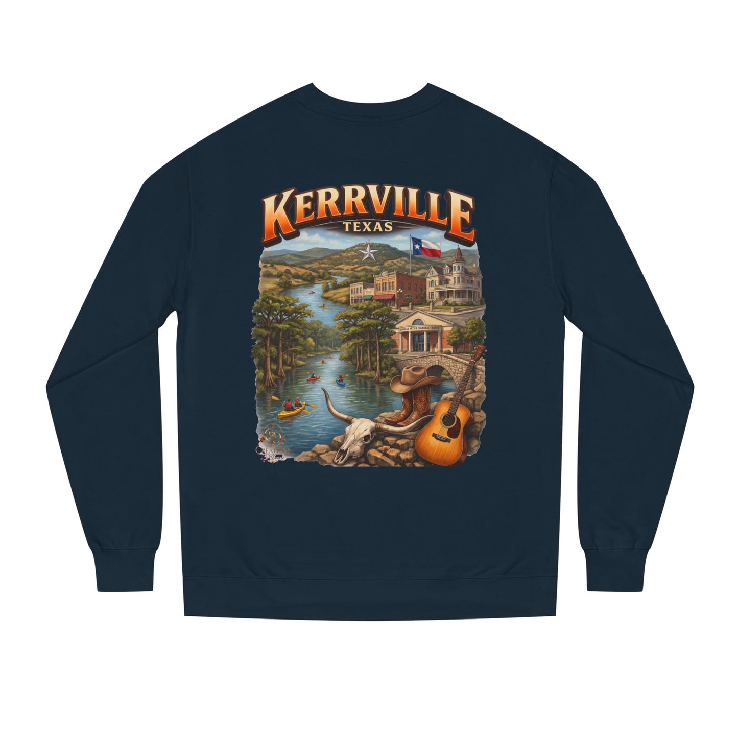 Kerrville Texas Scenic Crewneck Sweatshirt — Riverfront Guitar Vintage Design
