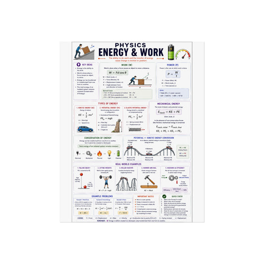 Physics: Energy & Work Educational Poster — Fine Art Study Chart