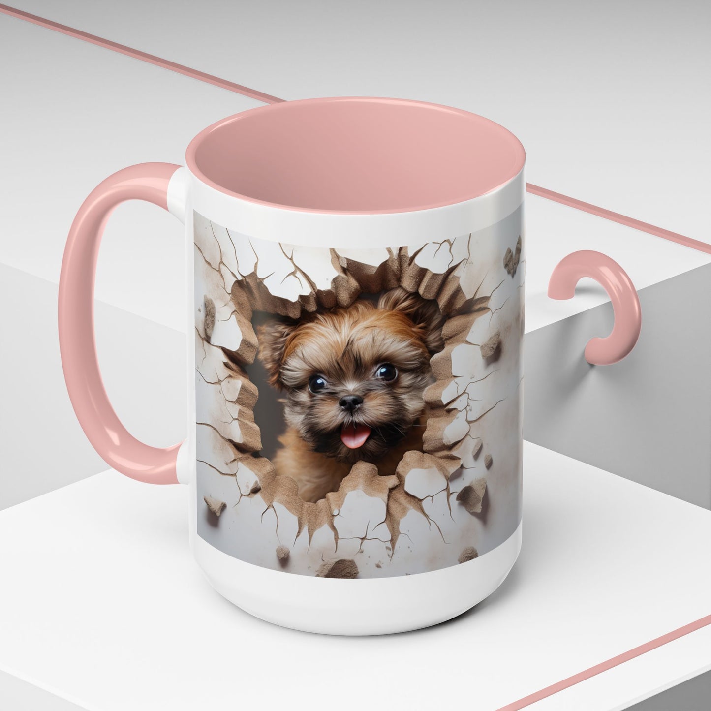 Puppy Breaking Through Accent Coffee Mug — Cute Dog 11/15oz Gift