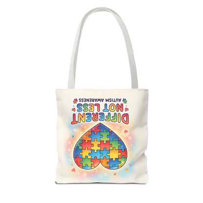 Autism Awareness Tote Bag — "Different Not Less" Puzzle Heart Design