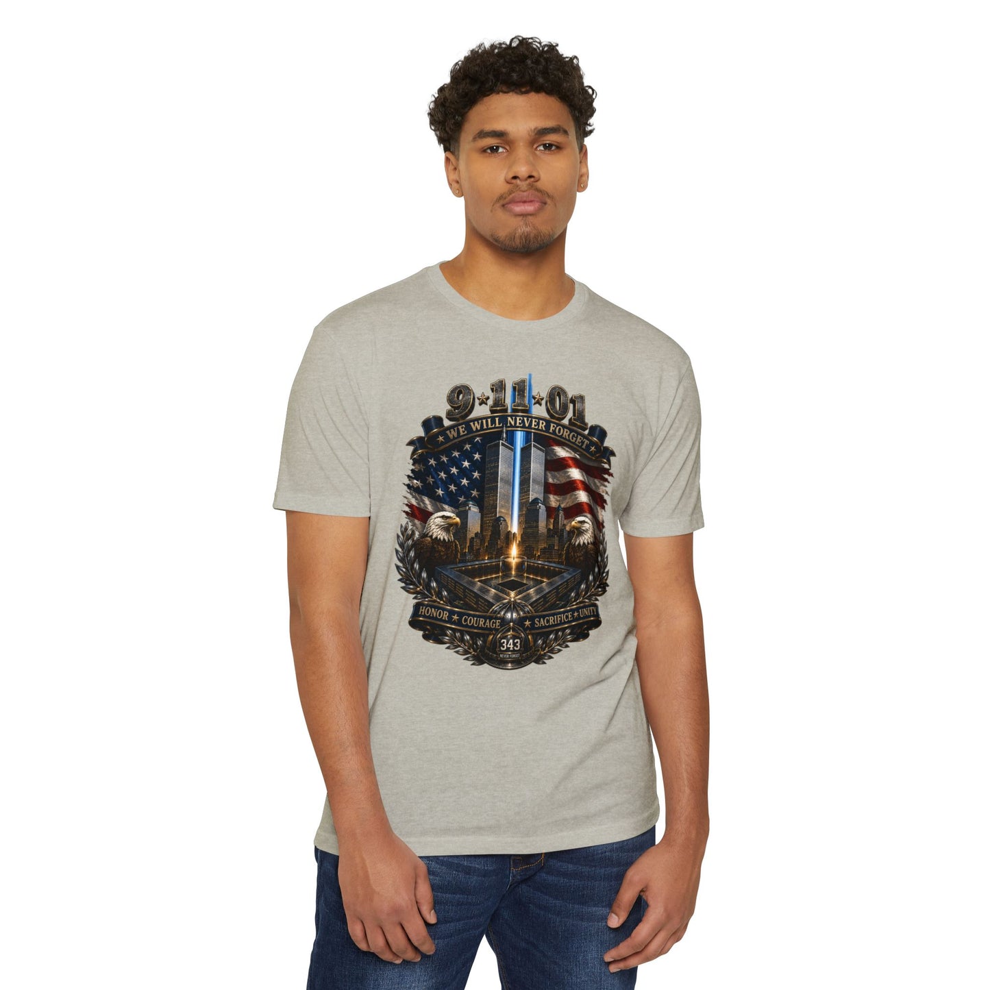 9/11 Never Forget Tribute T-Shirt — World Trade Center Memorial Tee