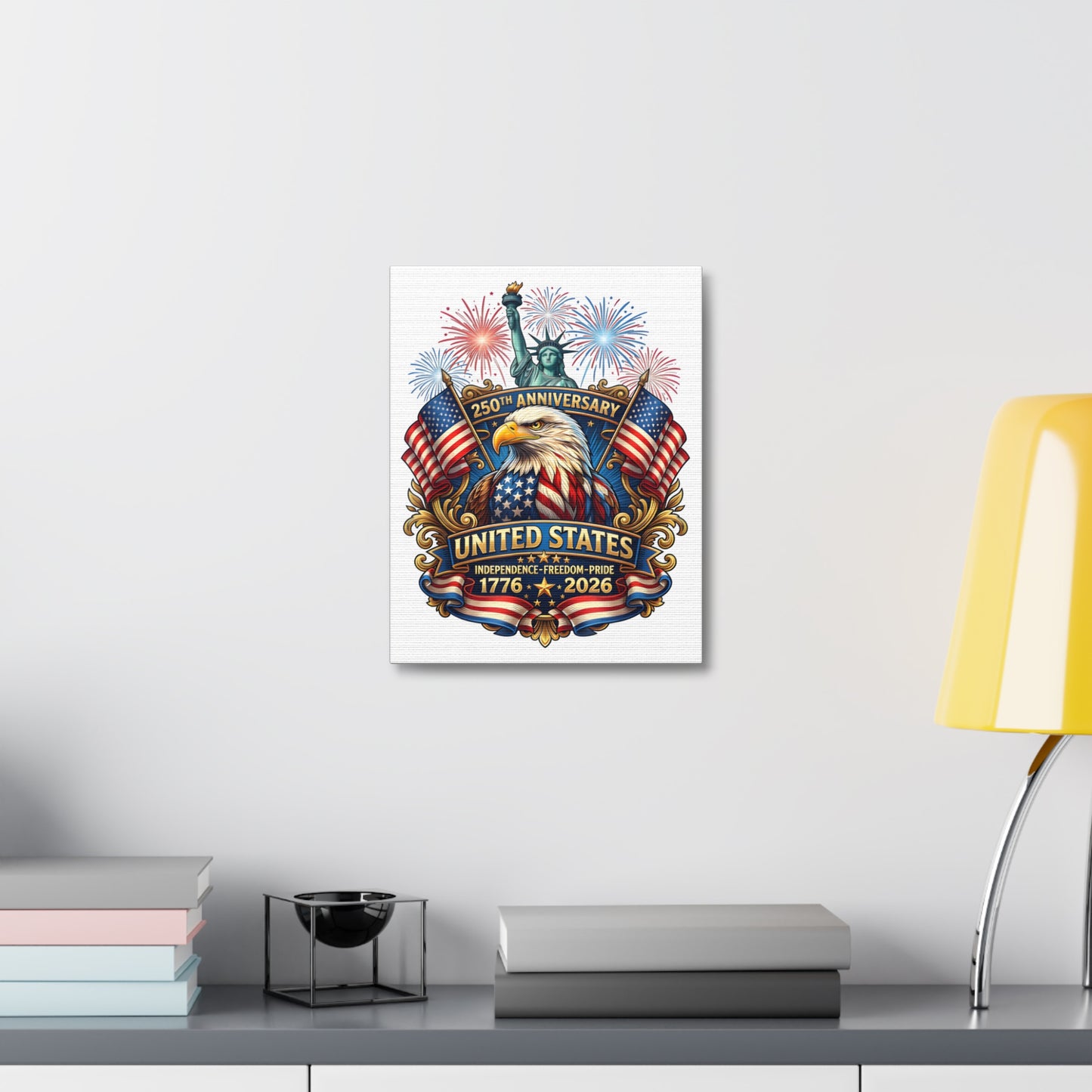 United States 250th Anniversary Stretched Canvas – 1776–2026 Eagle & Statue of Liberty Patriotic Wall Art