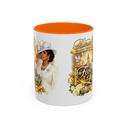 First Lady Inspirational Coffee Mug — "Blessed & Highly Favored" Accent Ceramic Mug