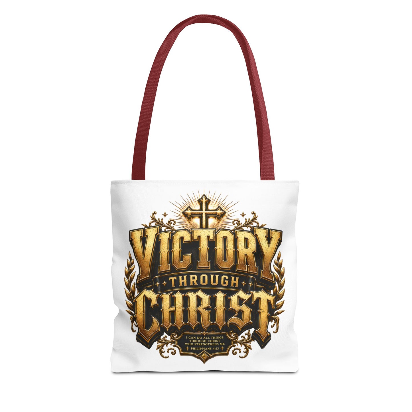 Victory Through Christ Tote Bag — Inspirational Christian Canvas Tote