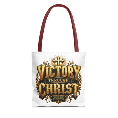Victory Through Christ Tote Bag — Inspirational Christian Canvas Tote