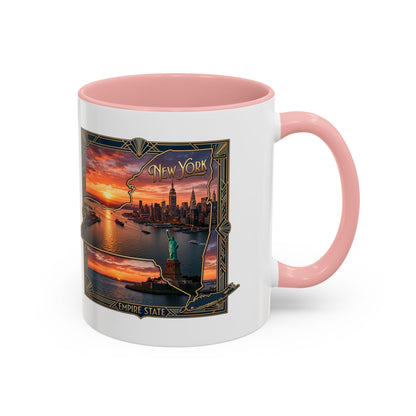 New York Skyline Accent Coffee Mug — Empire State Sunset Scene (11/15oz)