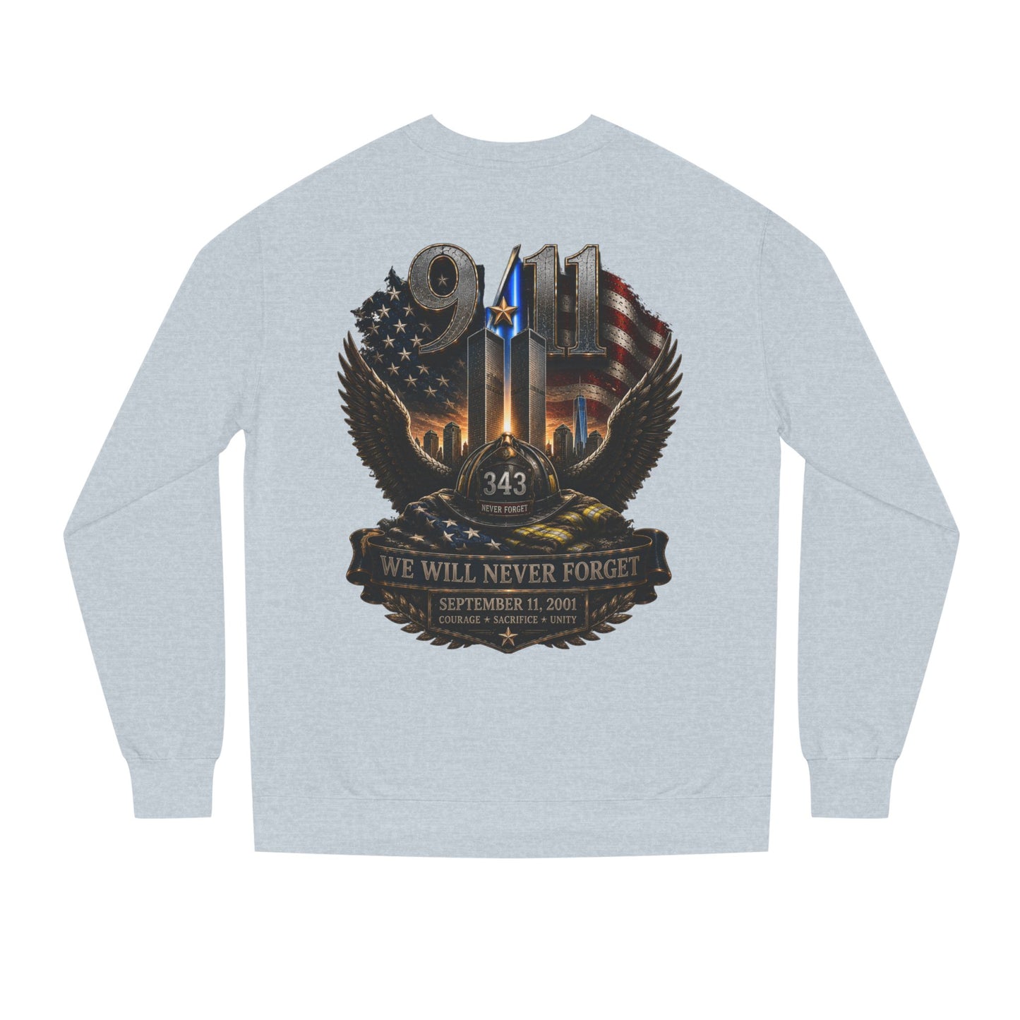9/11 We Will Never Forget Crewneck Sweatshirt – Memorial Tribute