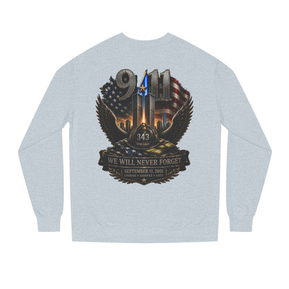 9/11 We Will Never Forget Crewneck Sweatshirt – Memorial Tribute