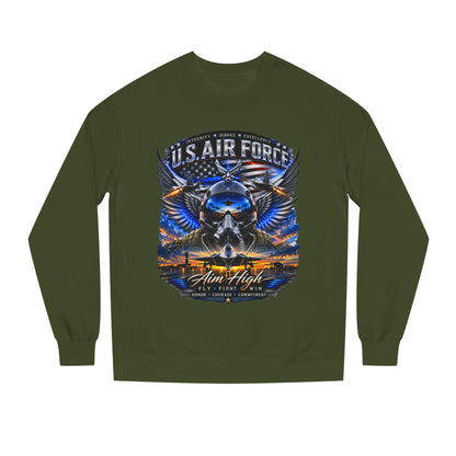 U.S. Air Force Crewneck Sweatshirt — "Aim High" Fighter Jet Graphic