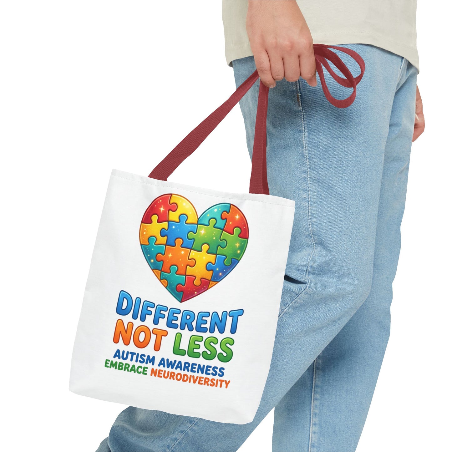 Autism Awareness Tote — "Different Not Less" Puzzle Heart