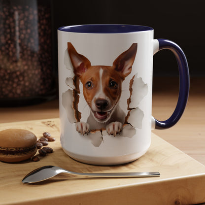 Basenji Puppy Peeking Accent Coffee Mug — Cute Dog Lover Gift (11/15 oz)