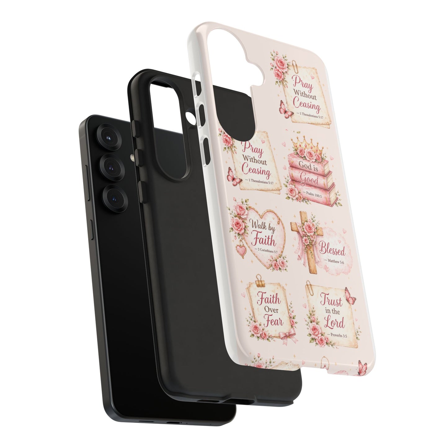Christian Floral Phone Case — "Pray Without Ceasing" Faith Cross Design