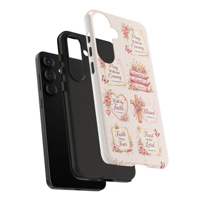 Christian Floral Phone Case — "Pray Without Ceasing" Faith Cross Design