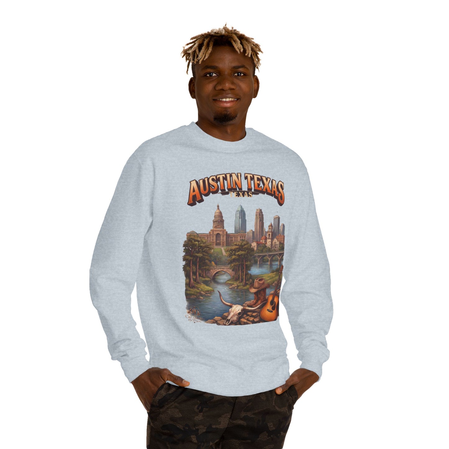 Austin Texas Sweatshirt — Vintage Cityscape & Guitar Crewneck