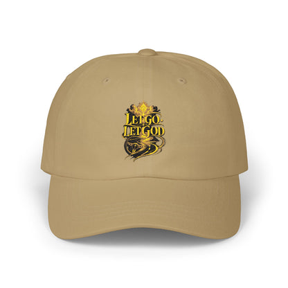 Dad Cap — Retro Gold 'Let Go Let God' Script Embroidery