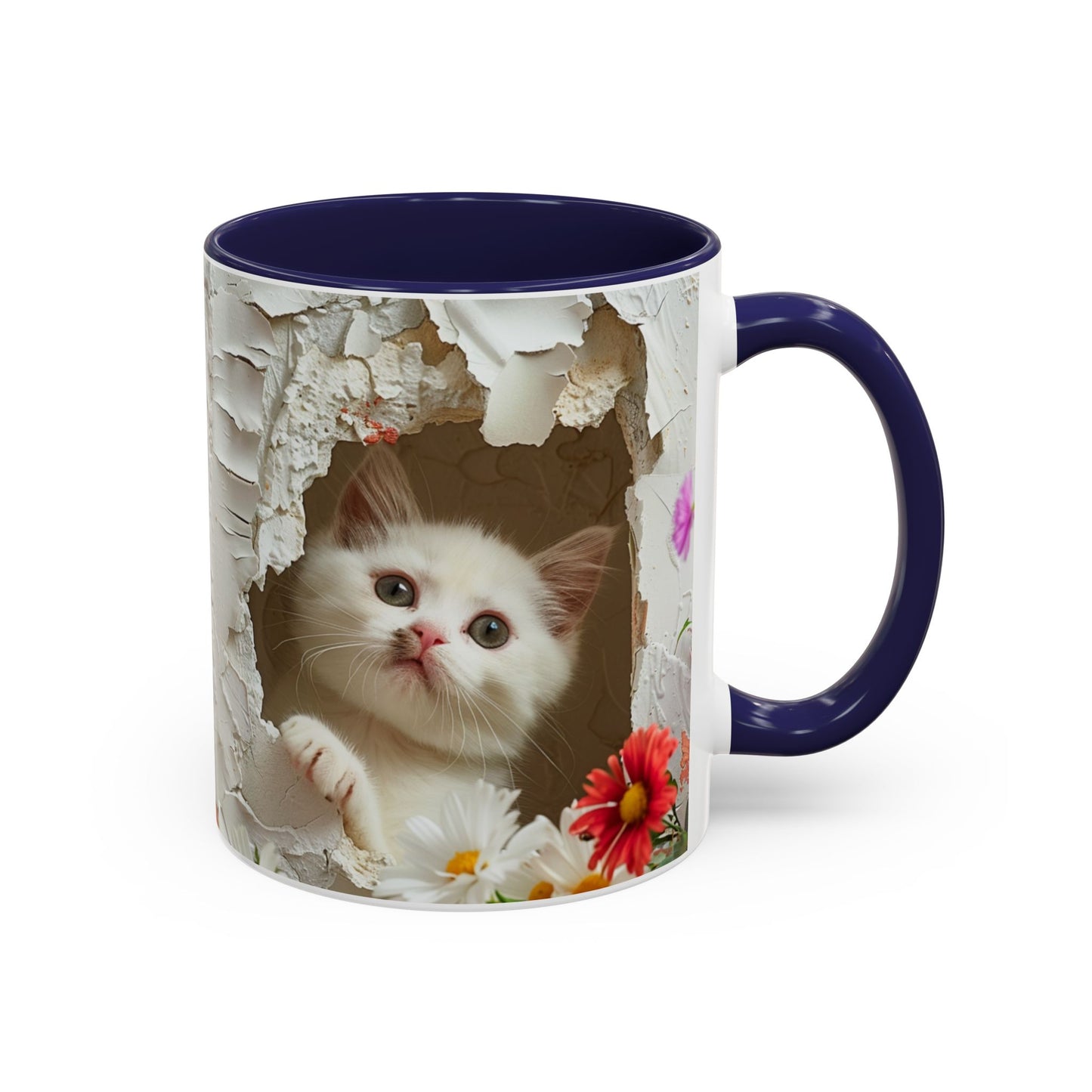Peek-A-Boo Kitten Accent Coffee Mug — Cute Cat Floral Design (11/15oz)