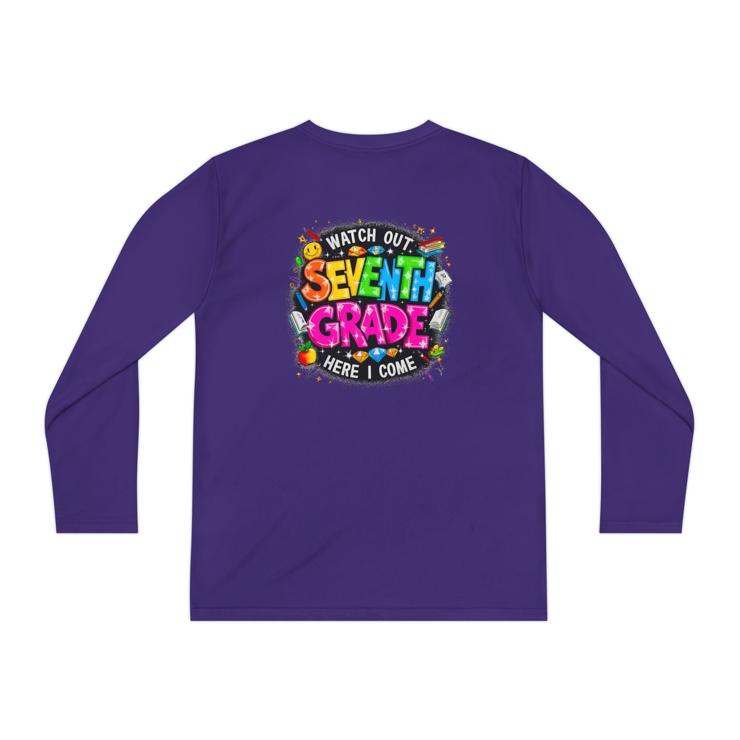 Seventh Grade Youth Long Sleeve Tee — "Watch Out Seventh Grade Here I Come" Back-to-School Shirt
