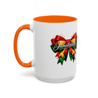 Juneteenth Ribbon Coffee Mug — Black/Red/Green Celebration Accent Mug