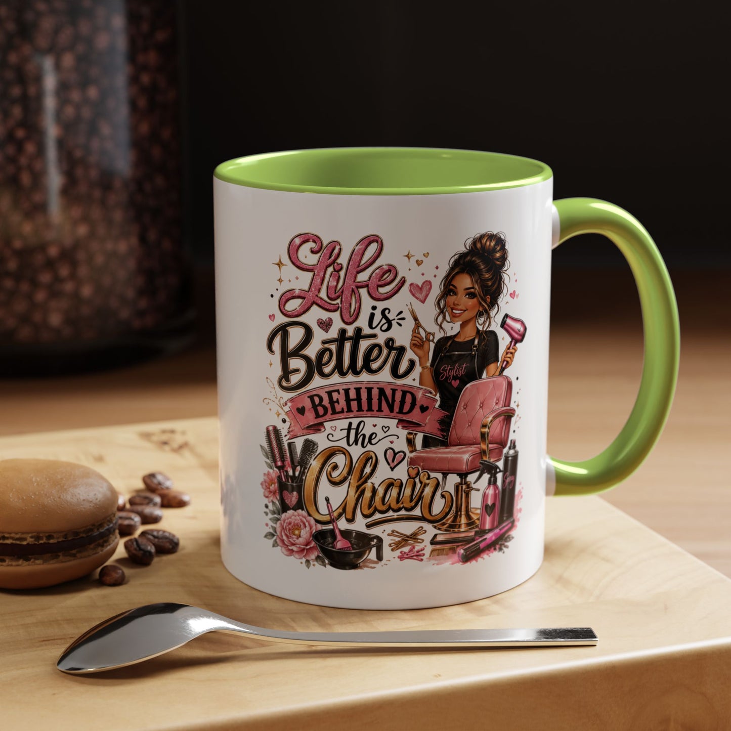 Life Is Better Behind the Chair Coffee Mug — Hair Stylist Barber Salon Gift (11/15oz)