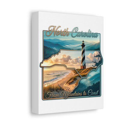 North Carolina Canvas Wall Art — "From Mountains to Coast" Lighthouse State Map