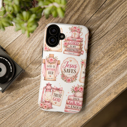 Faith Phone Case — 'Jesus Saves' Floral Christian Scripture iPhone Case