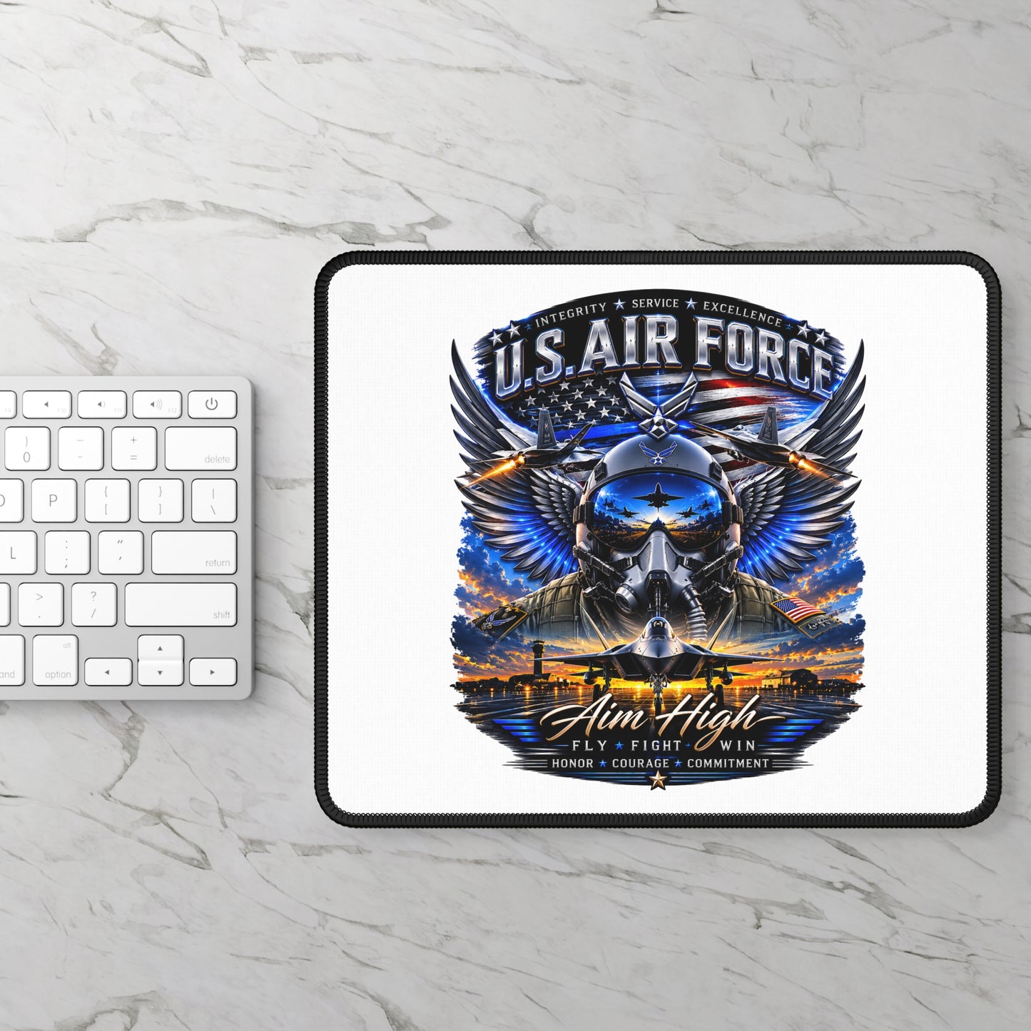 U.S. Air Force Aim High Gaming Mouse Pad — Pilot Helmet & Fighter Jet Design