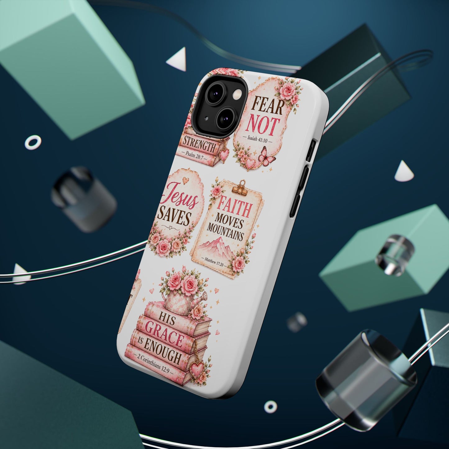 Christian Phone Case - "Fear Not, Faith Moves Mountains, Jesus Saves" Floral Magnetic Impact-Resistant Case