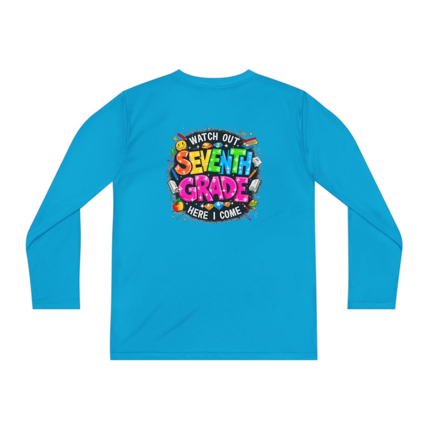 Seventh Grade Youth Long Sleeve Tee — "Watch Out Seventh Grade Here I Come" Back-to-School Shirt