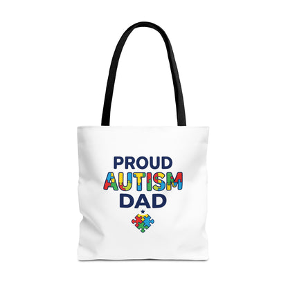 Proud Autism Dad Tote Bag — Colorful Puzzle-Heart Support Gift