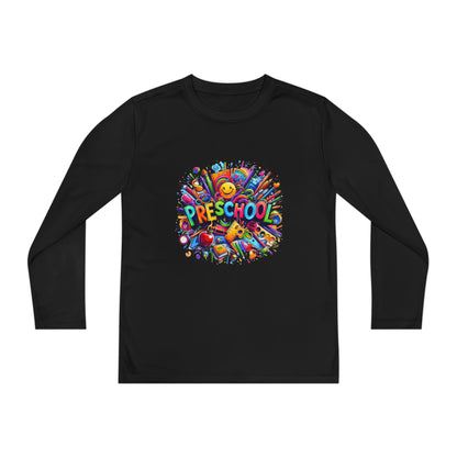 Youth Preschool Long Sleeve Tee - Colorful School Supplies Design