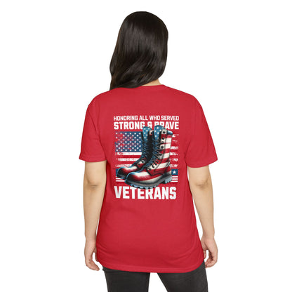 Veterans Tribute T-Shirt — "Honoring All Who Served" American Flag Boots