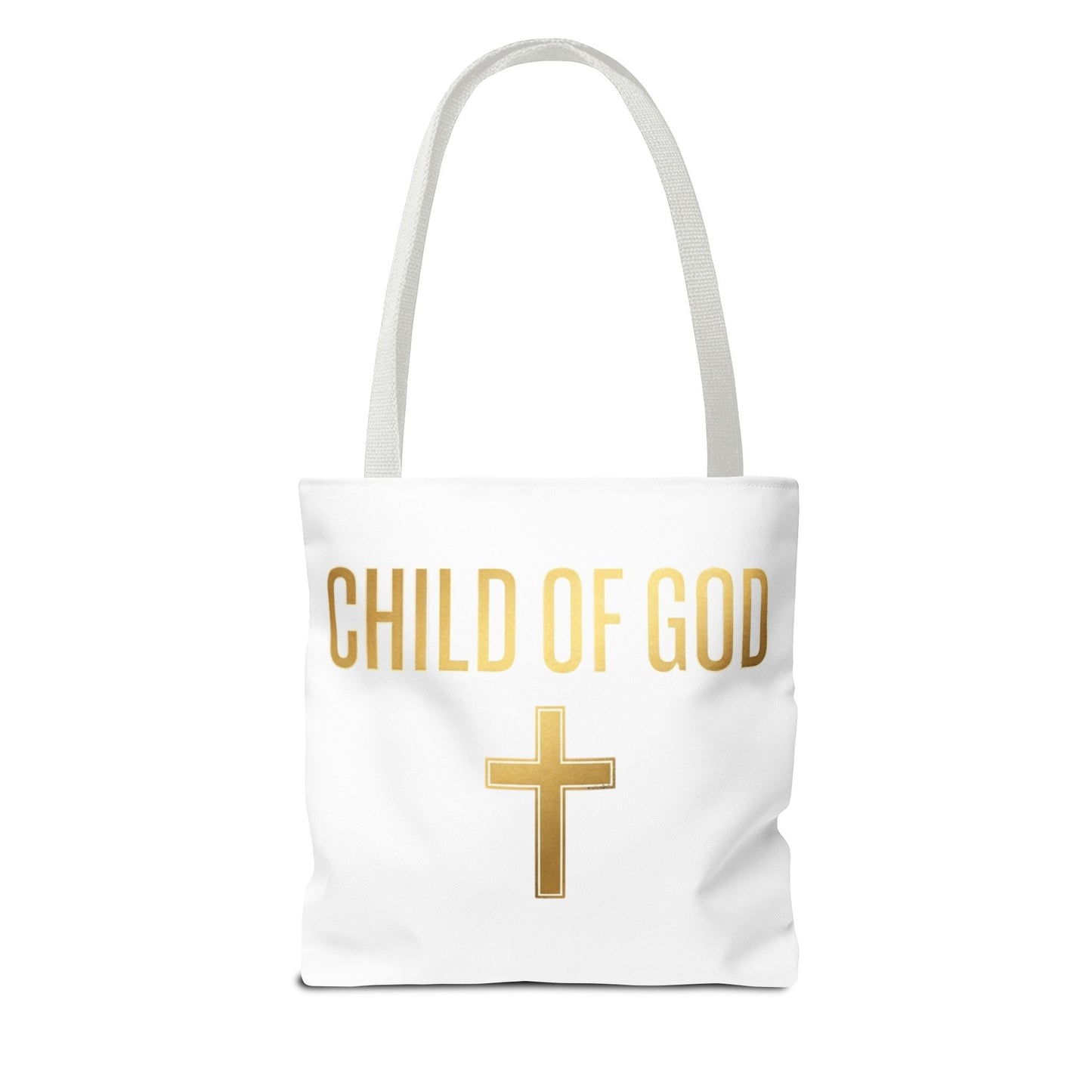 Child of God Tote Bag — Gold Cross Religious Canvas Tote