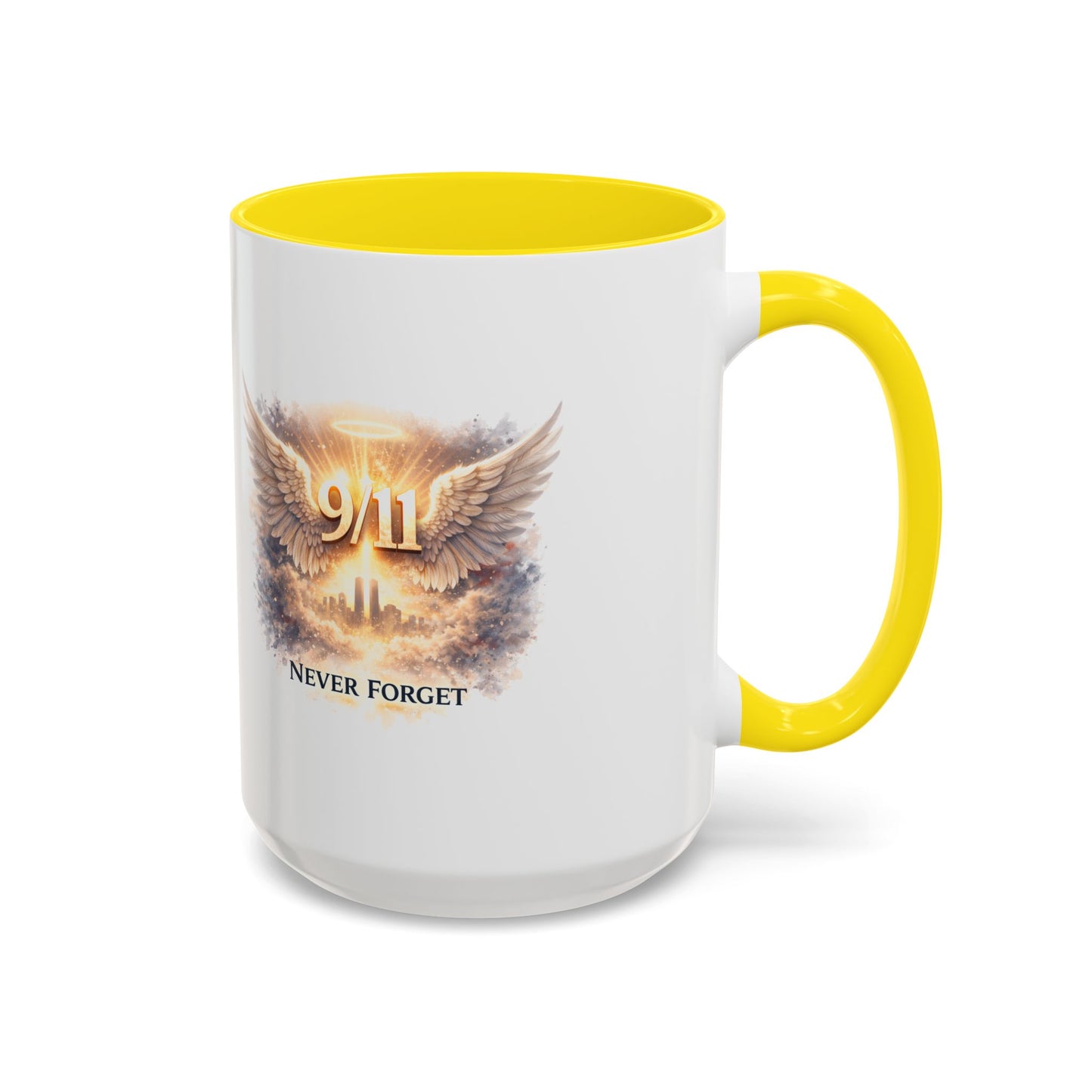 9/11 Never Forget Accent Coffee Mug — Memorial Tribute Ceramic Mug