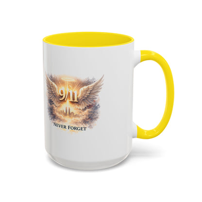 9/11 Never Forget Accent Coffee Mug — Memorial Tribute Ceramic Mug