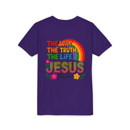 Youth Tee — "The Way, The Truth, The Life" Jesus John 14:6 Rainbow Christian Shirt