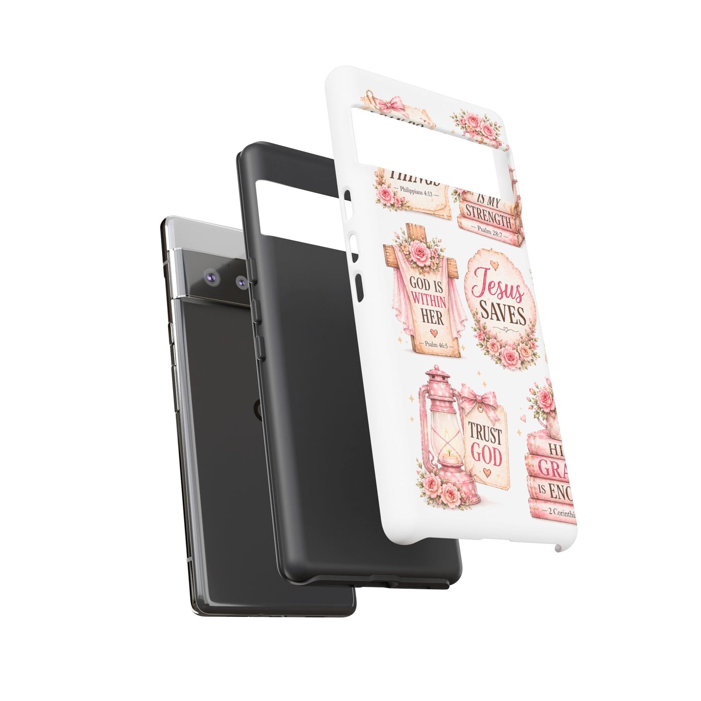 Christian Phone Case — Jesus Saves Floral Tough Case with 'God Is Within Her' & 'Trust God' Design