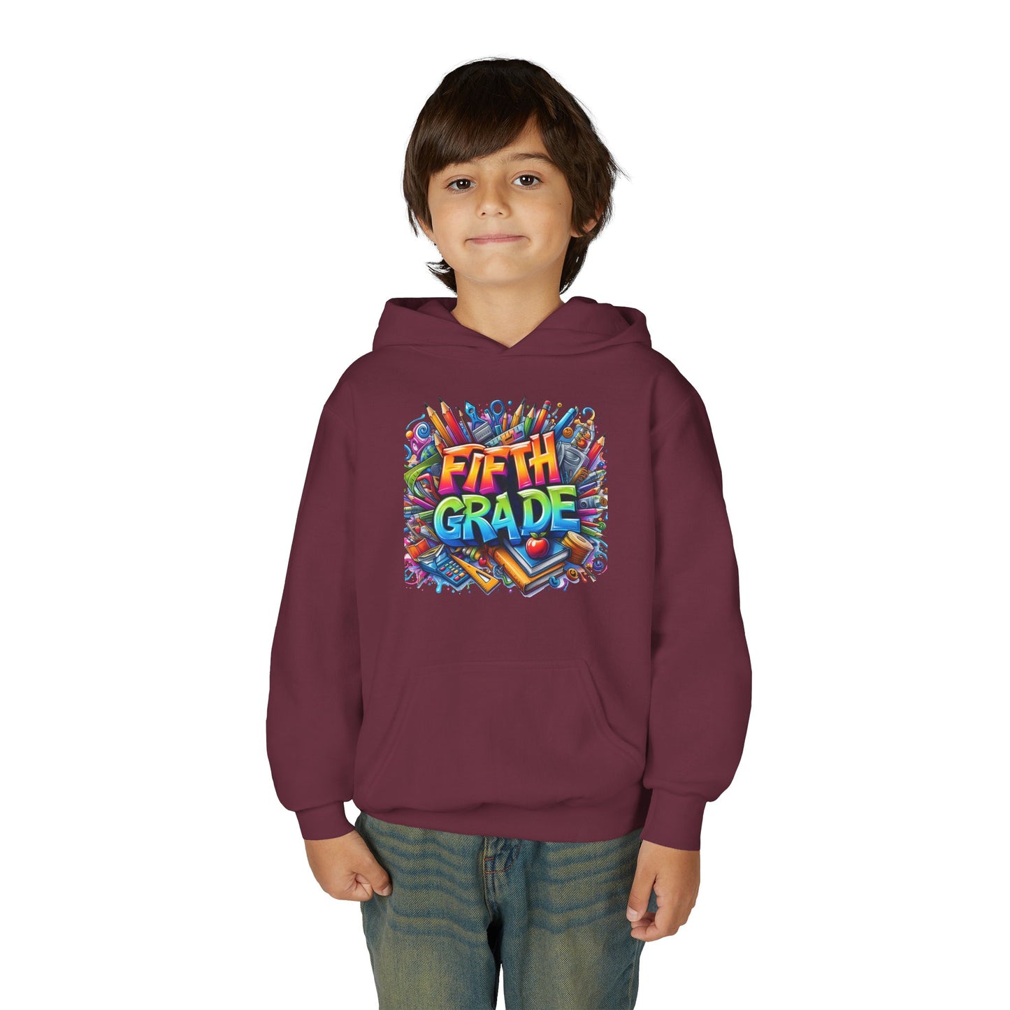 Fifth Grade Kids Hoodie - Colorful School Supplies Back-to-School Sweatshirt