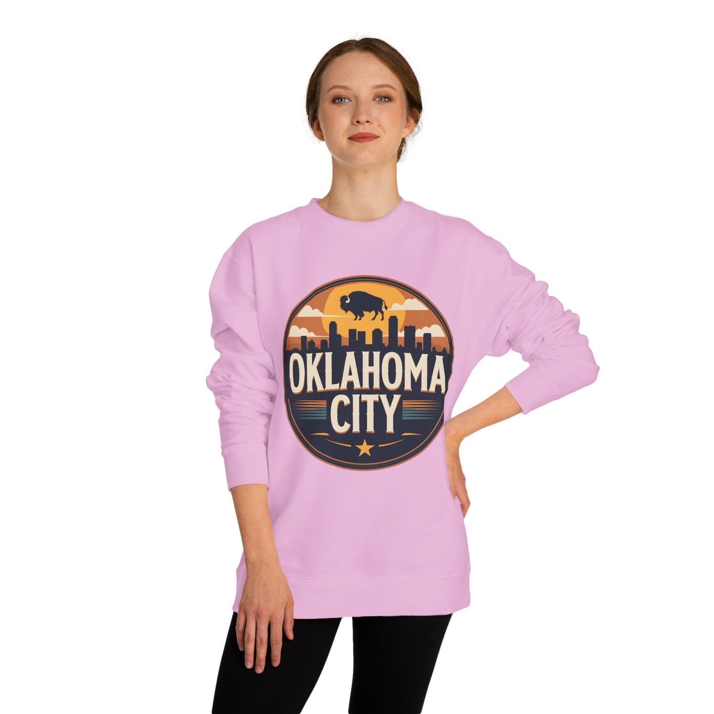 Oklahoma City Skyline Crewneck Sweatshirt — Retro Bison Graphic