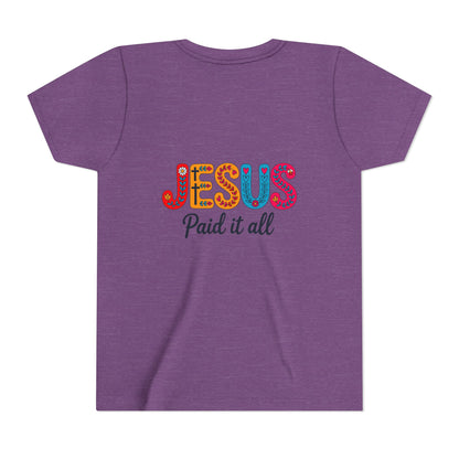Youth Tee — "Jesus Paid It All" Colorful Faith Graphic
