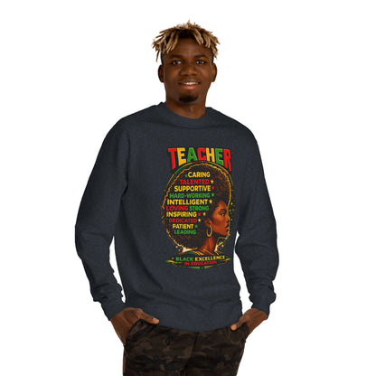 Teacher Afro Portrait Sweatshirt — Black Excellence Educator Crewneck