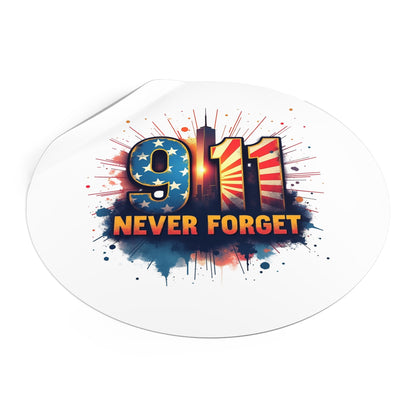 9/11 Never Forget Round Vinyl Sticker — Patriotic Memorial Decal